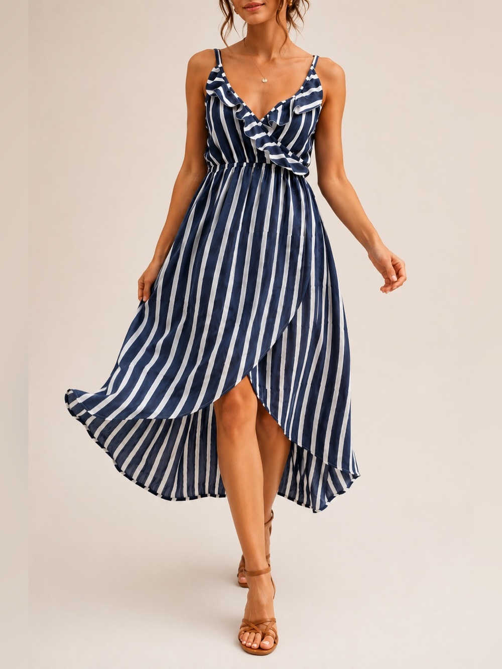 Curation 100% Modal Stripe High Low Dress M Hand Block Print India